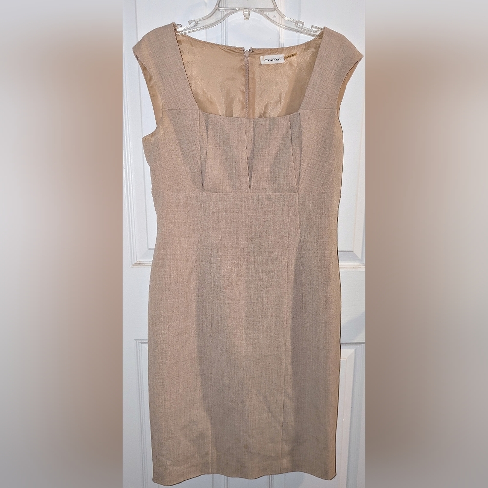 Calvin Klein Tan Linen Sleeveless Lined Dress Size 10